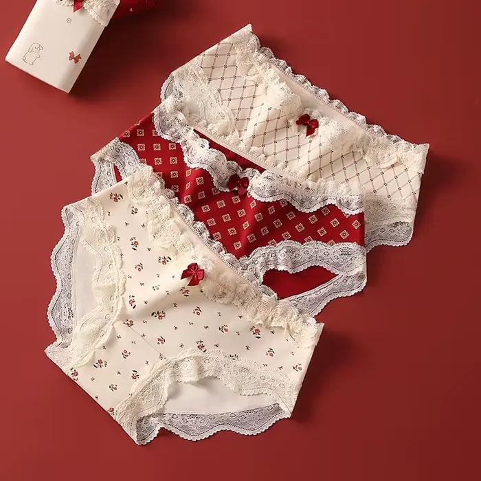 Ensemble de culottes triangulaires pour le jour de noël, sous-vêtements pour femmes, slips en coton, Lingerie Sexy, sous-vêtements intimes en dentelle sans couture