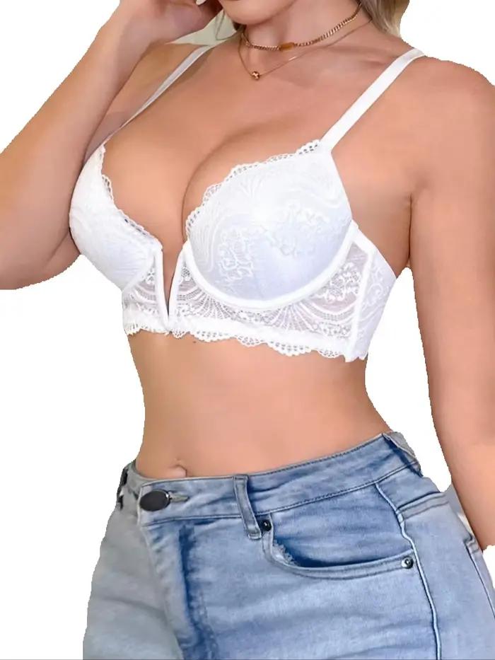 Soutien-gorge sexy pour femme à décolleté plongeant en dentelle, push-up, avec armatures, bretelles réglables, lingerie confortable pour femme