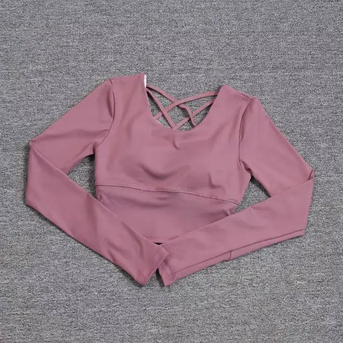 Combinaison sportive pour femme avec soutien intégré, dos ouvert, manches longues pour yoga et Pilates