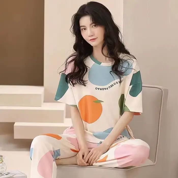 Ensemble pyjama pour femmes, manches courtes, pantalons longs, étudiant, décontracté, ours de dessin animé, doux Cuet, vêtements de nuit, vêtements de nuit romantiques