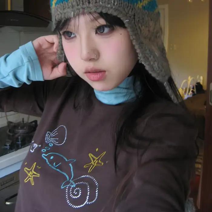 Japonské Y2k rolák Tričko Grunge estetika Patchwork topy Vintage diamantová potlač s dlhým rukávom