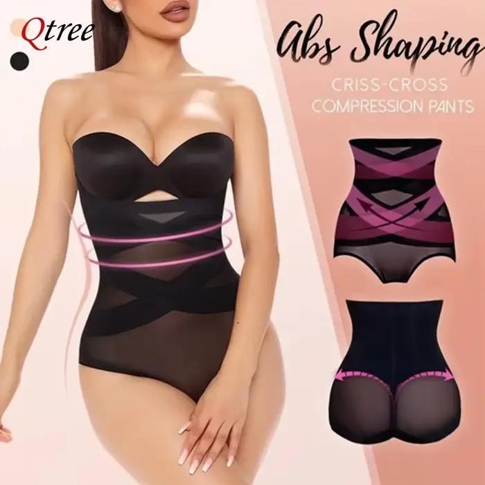 Qtree Compression croisée Abs façonnage pantalon post-partum ventre vêtement ventre Tuck taille haute contrôle bout à bout pour les femmes mince