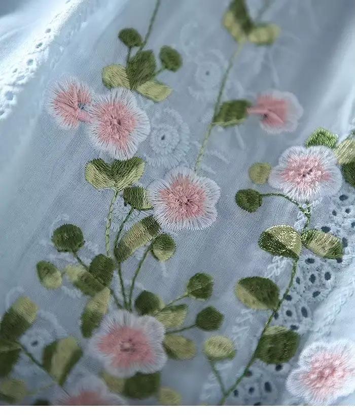 Chemise en dentelle rétro pour femme, haut brodé adt, simple boutonnage, manches 2025, chemisier à fleurs décontracté, printemps, été, 3/4