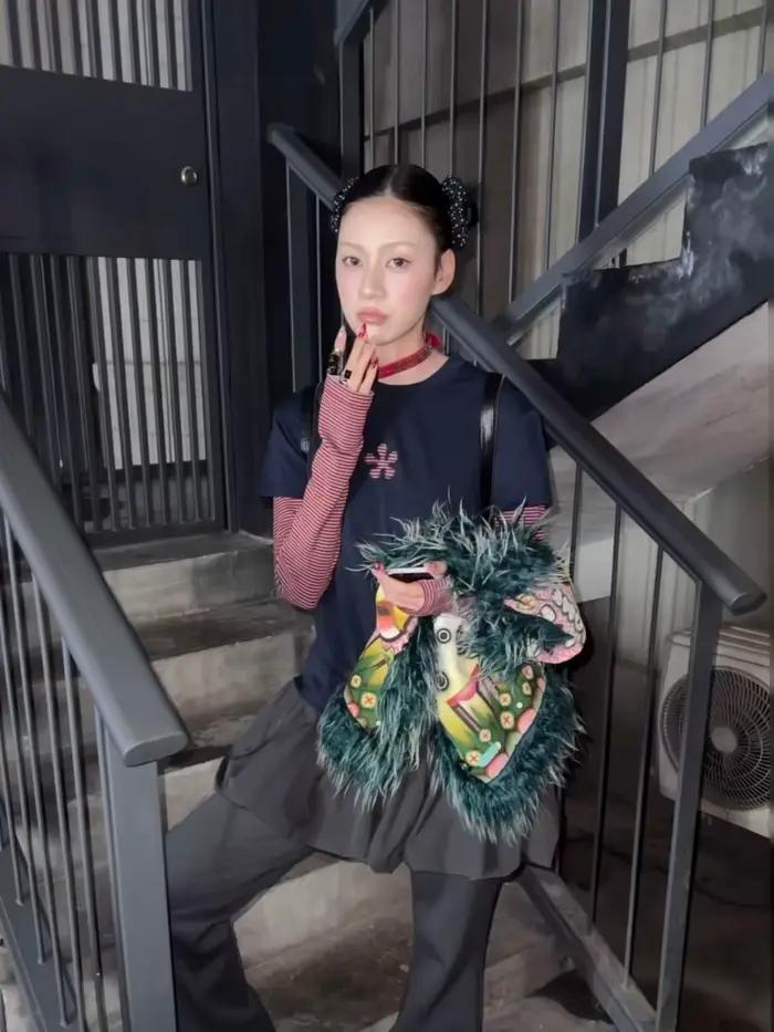Tonngirls Harajuku Patchwork Tričko pre ženy s dlhým rukávom pásikavé falošné dvojdielne topy Streetwear Y2k Vintage