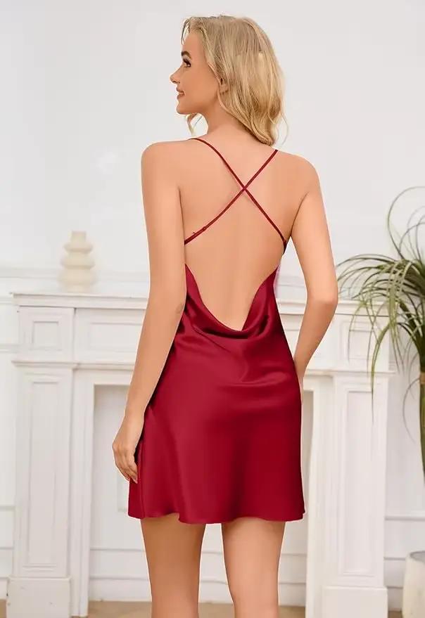 Chemise de nuit camisole confortable à bretelles spaghetti et dos nu pour femme, lingerie et vêtements de nuit