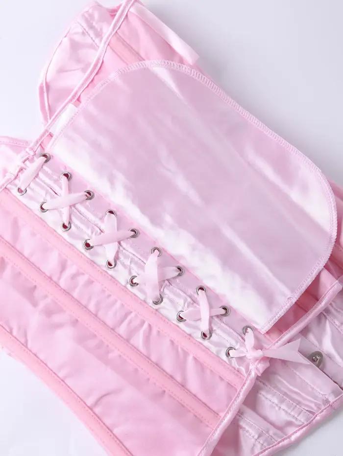 Corset bustier rose en satin pour femme, sans bretelles, avec fermeture frontale, amincissant et sculptant la taille, vêtement d'extérieur