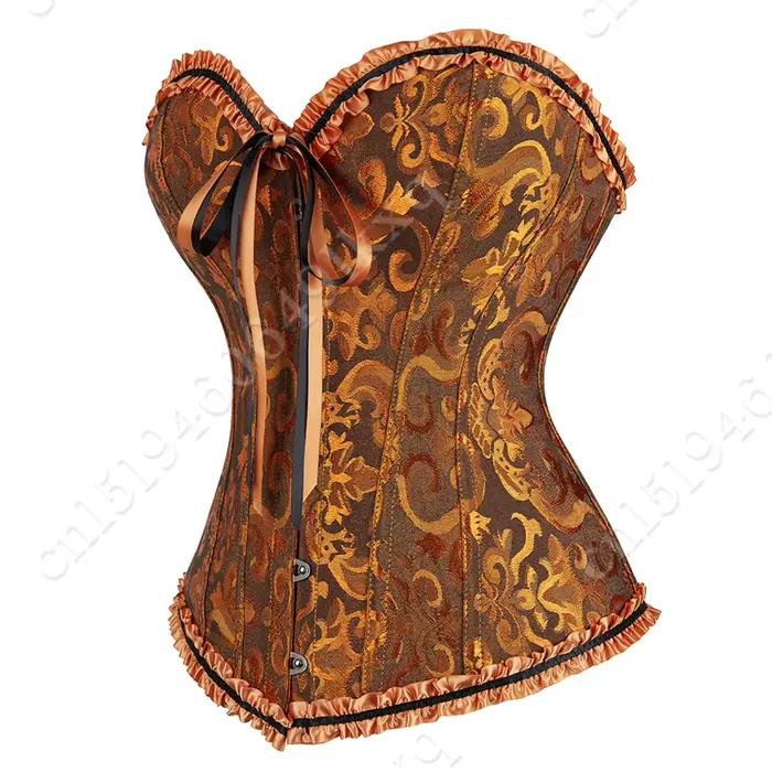 Bustier sexy à lacets pour femmes, corset floral, lingerie jaune et dorée