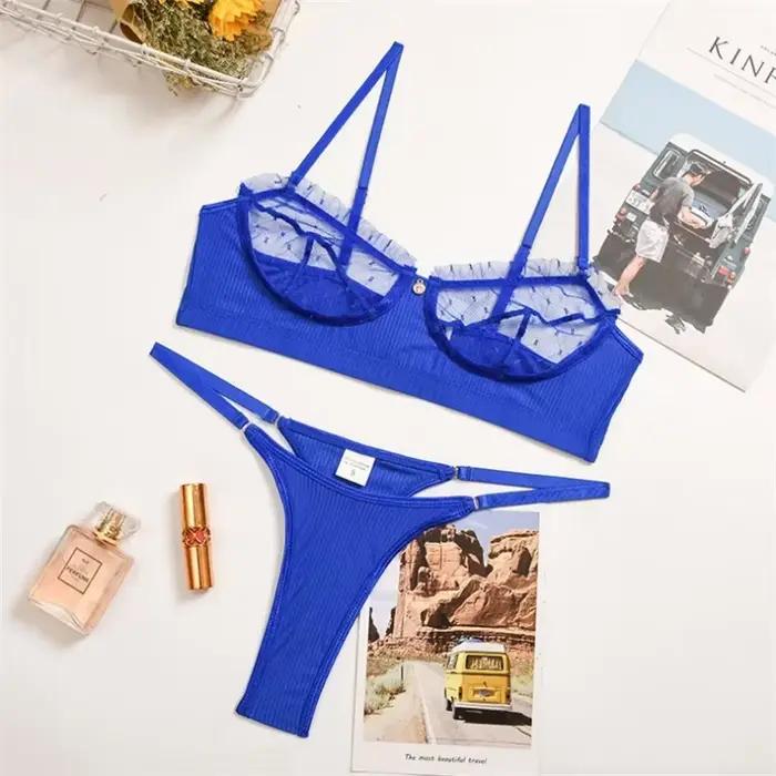 Ensemble de lingerie en dentelle à volants pour femmes, sous-vêtements en maille, soutiens-gorge transparents, culotte, ensembles brefs, lingerie sexy blanche, ensemble de soutien-gorge sans couture,