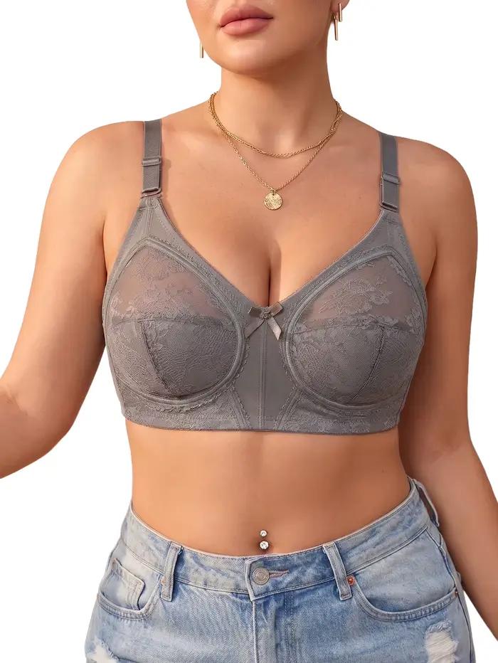 Soutien-gorge sans armatures en dentelle et maille pour femmes grandes tailles, couvrant entièrement, anti-affaissement, avec soutien latéral, bretelles ajustables, confortable