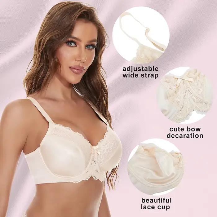 Sheroine Soutien-gorge minimiseur en dentelle florale pour femme, couverture complète, sans doublure, non rembourré, pour un confort et un soutien quotidiens