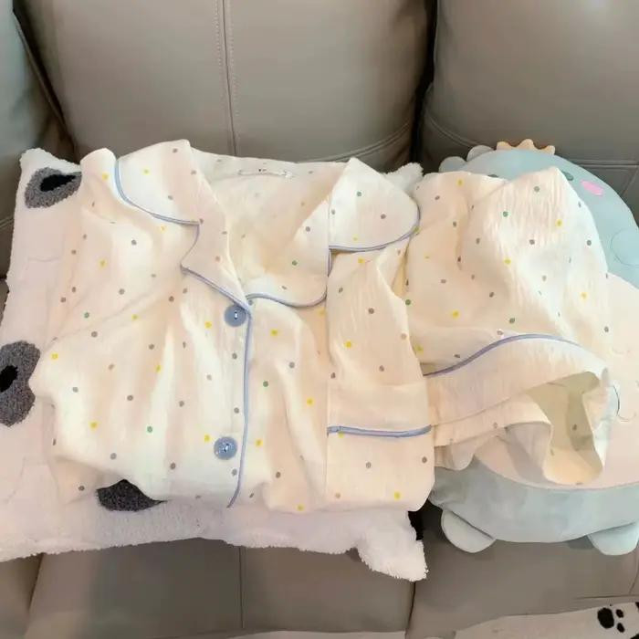 Ensemble pyjama en coton imprimé à pois pour femmes, haut à manches courtes et short, ensemble 2 pièces, ensemble décontracté et confortable pour la maison, doux