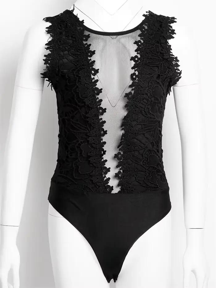 Combinaison en dentelle florale vintage pour femme, haut de corps sexy, col en fibre de V, batterie, club de fête, été