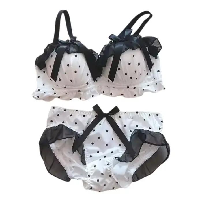 Soutien-gorge sexy anti-affaissement pour femme, lingerie à pois avec nœud doux, soutien-gorge froncé pour petits seins