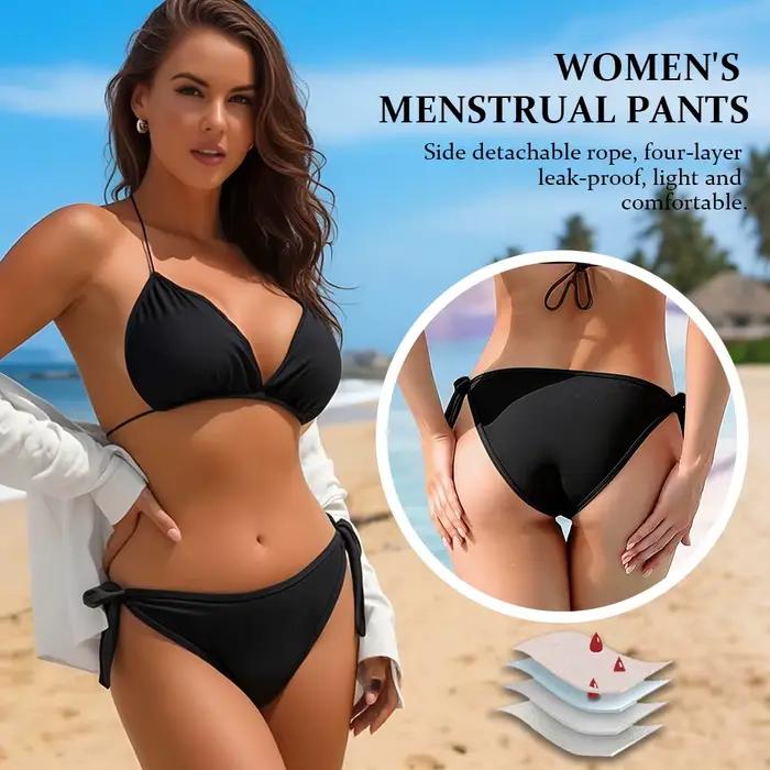 Maillot de bain bikini écologique, culotte menstruelle, 4 couches, anti-fuite, à nouer sur les côtés, vêtements de bain pour les règles, adapté aux femmes pendant leurs règles