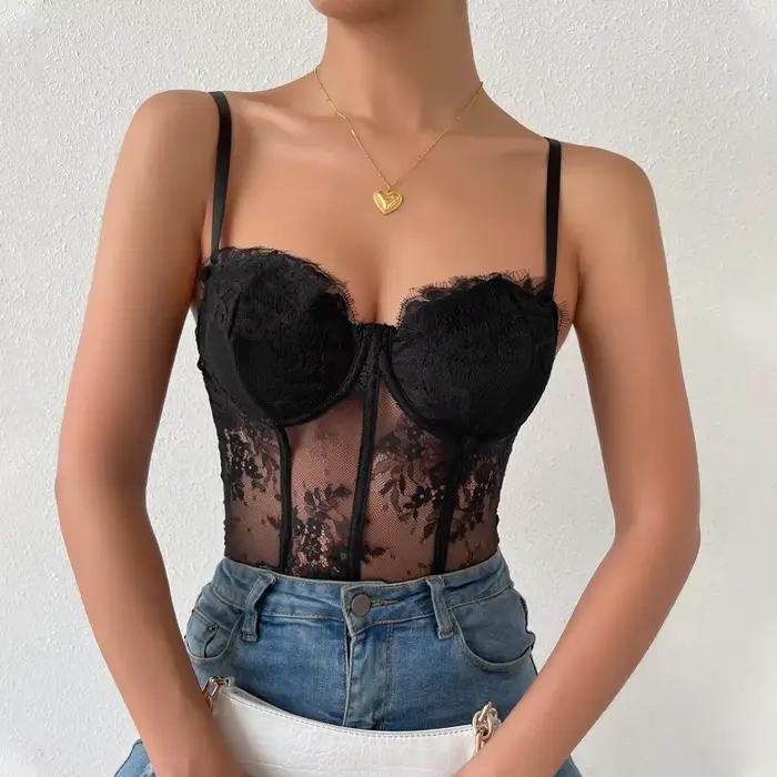 Sexy čipkovaný korzet v čiernej priesvitnej farbe pre ženy