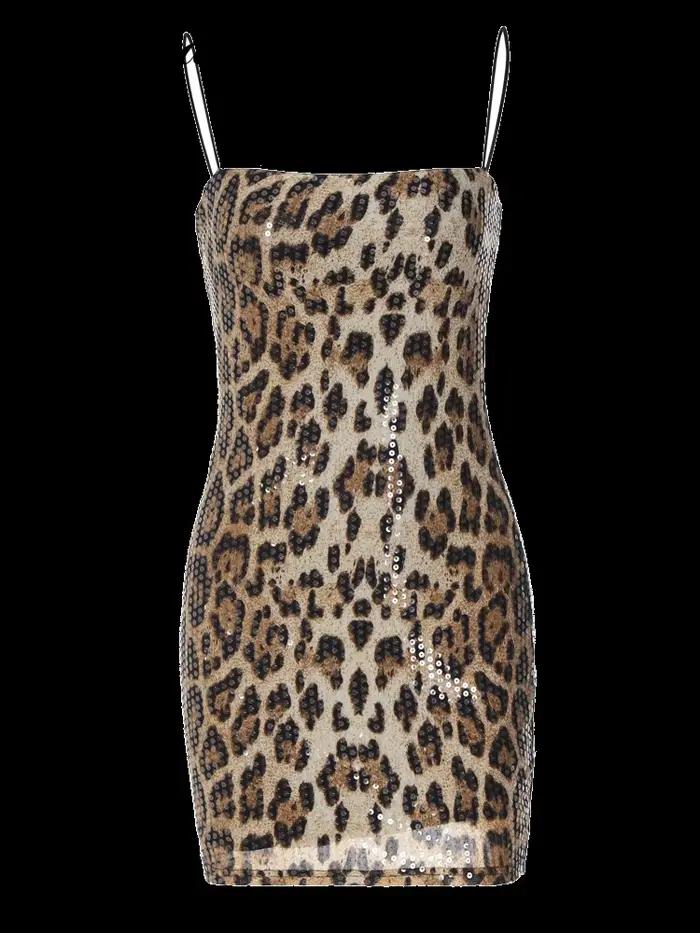 Dámske leopardie mini šaty Zura so špagetovými ramienkami