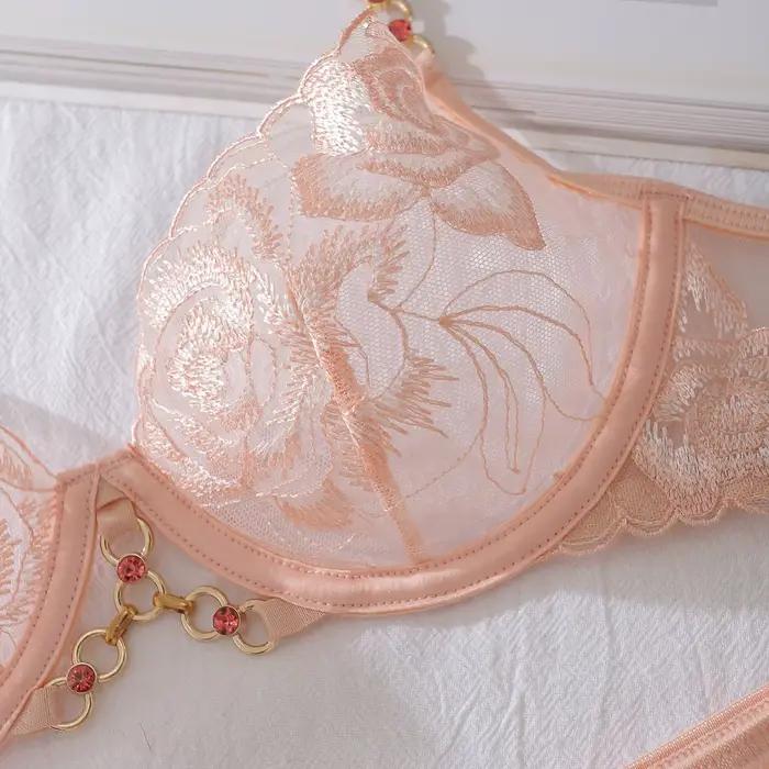 Ensemble de lingerie fantaisie en dentelle florale, sous-vêtements brésiliens, porte-jarretelles attrayants, tenue sexy et audacieuse, ensembles de soutien-gorge transparents