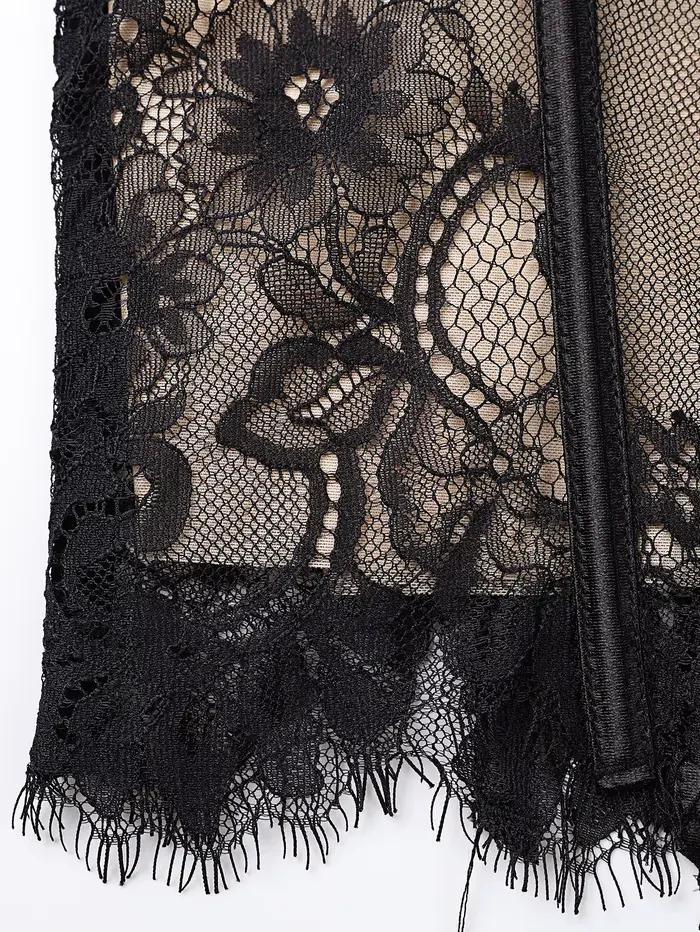 Corset pour femme noir à dentelle florale, bretelles fines réglables, dos en satin à lacets, deux options de couleur