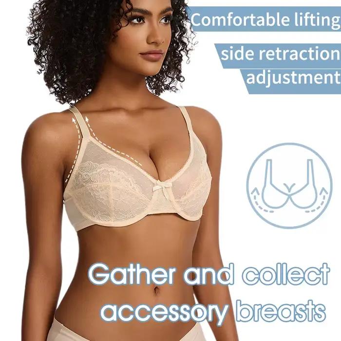 Soutien-gorge minimiseur grande taille à armatures, couverture complète, non rembourré, dentelle florale, soutien de levage, Anti-affaissement, confortable, doux, français, pour femmes