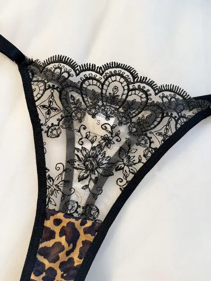 Sexy čierna spodná bielizeň s leopardím vzorom a kvetinovými motívmi