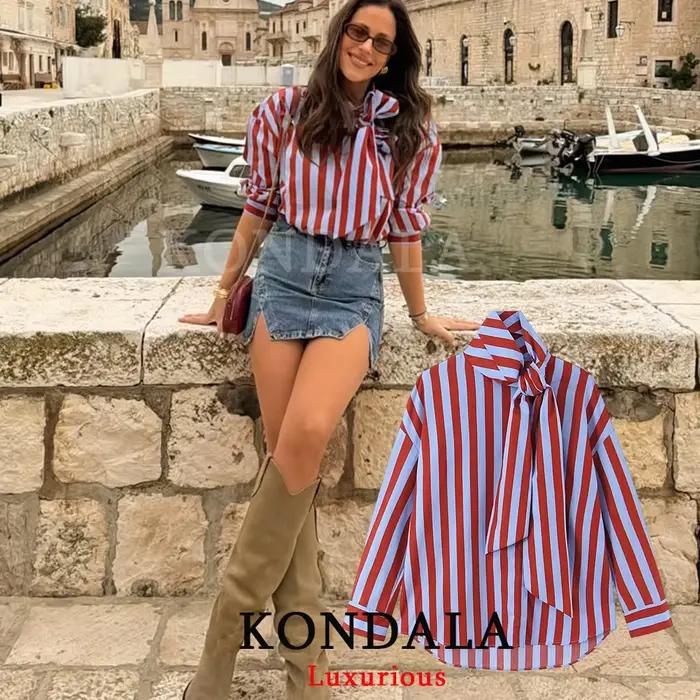 Blouse Kondala Vintage à Col Rabattu en Polyester avec Boutons pour Femmes Occasions Spéciales Printemps Été
