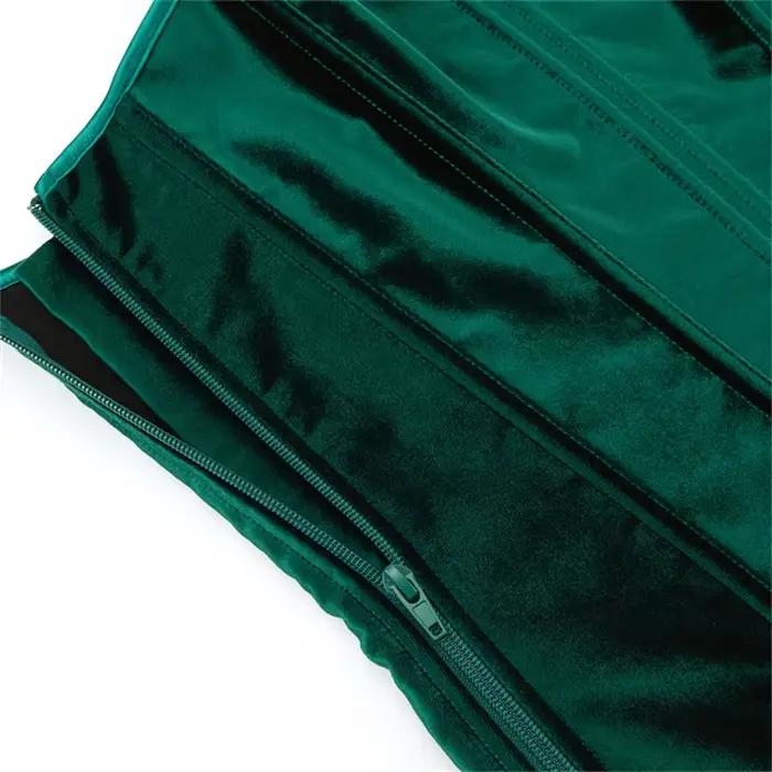 Corset victorien vintage pour femme, haut sexy, velours vert noirâtre, fermeture éclair latérale, bustier gothique, corselet à lacets, lingerie