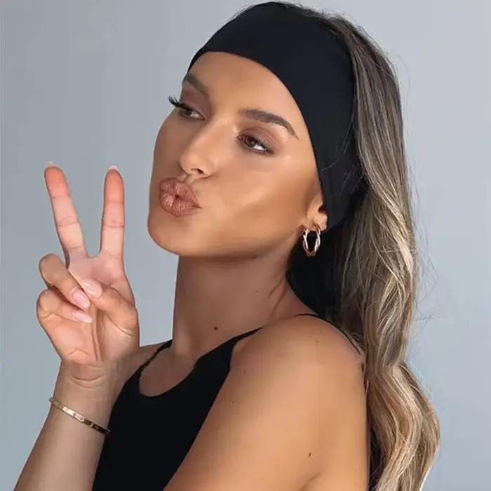 Dámska čelenka Turban jednofarebná elastická páska na vlasy Joga
