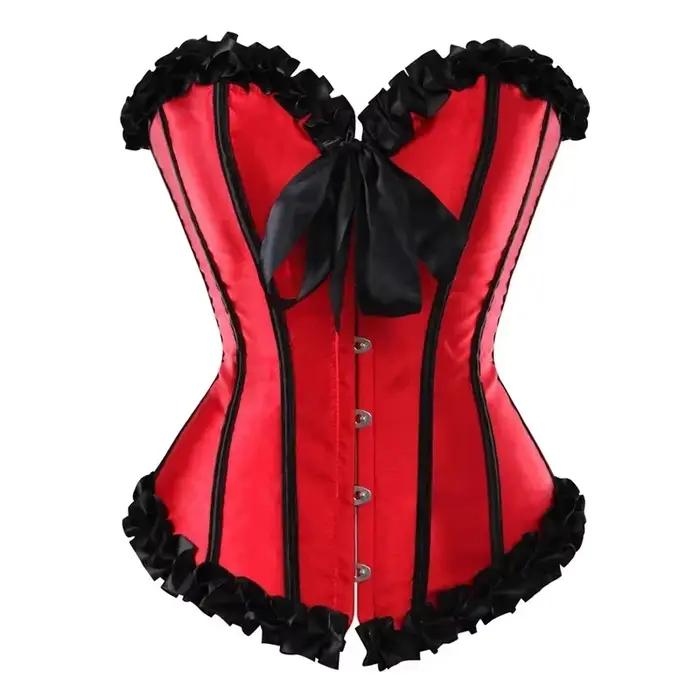 Vintage gotický pruhovaný korzet so šnurovaním Sexi saténový nadprsný bustier Shaper viktoriánsky pre ženy modrá zelená červená ružová