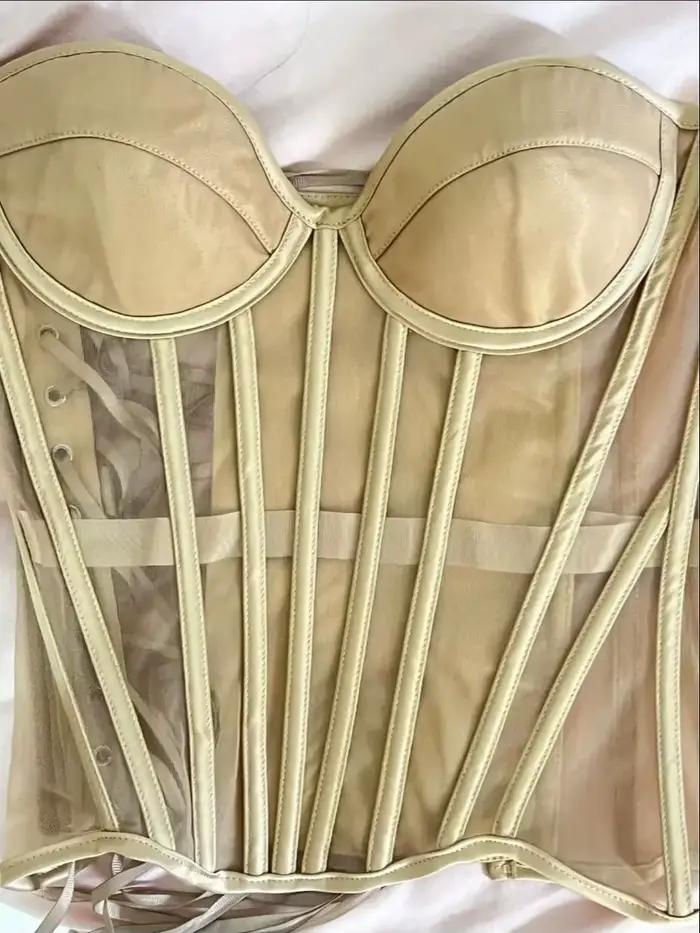 Corset fantaisie pour femmes, Bustier avec grandes bonnets, Push Up, poitrine, corsage désossé, sans bretelles, hauts en maille transparente pour mariage