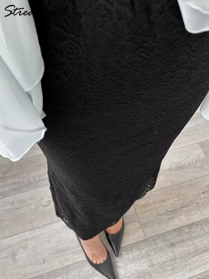 Jupe en dentelle blanche Maxi moulante femmes été tenue de bureau jupes formelles élégantes avec dentelle dame taille élastique dentelle jupe noire longue