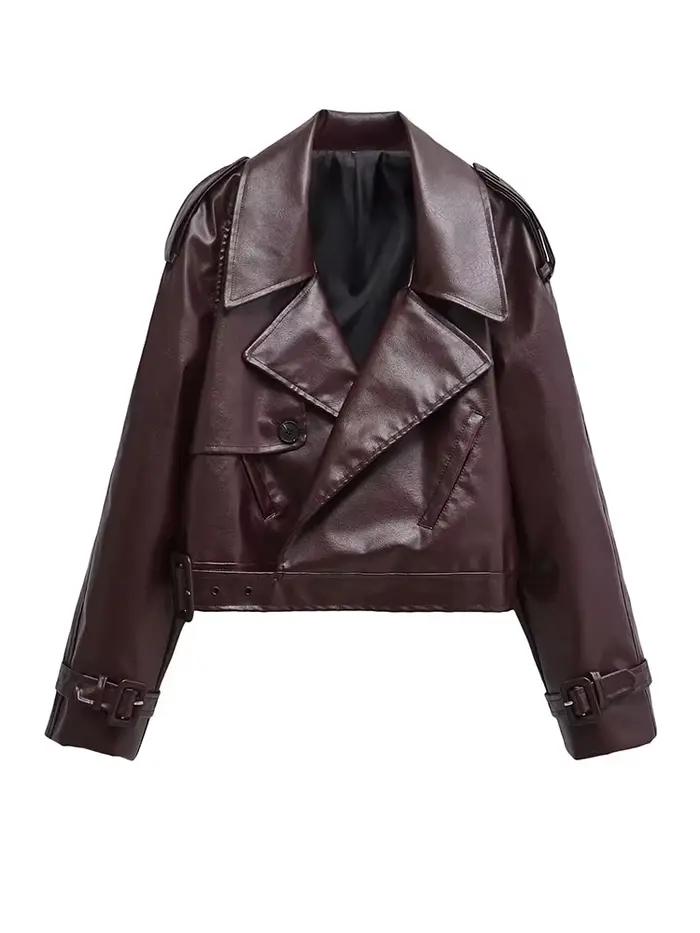 BBWM Umelá koža Bomber bunda pre ženy módna skrátená dámska streetwear vonkajšia