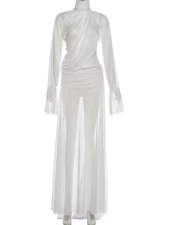 Nibber Elegantný 2-dielny Set pre Ženy Priesvitný Rolák Nepravidelný Crop Top + Zodpovedajúca Sukňa Clubwear