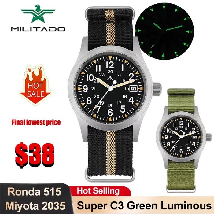 Militado ML05 38mm quartzové hodinky s pohybom mis5 2035/Ronda 515