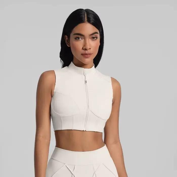 Soutien-gorge de sport à fermeture éclair avec coussinets de poitrine amovibles, gilet Push-Up respirant à dos nageur pour Fitness, course à pied, vêtements de gymnastique pour femmes