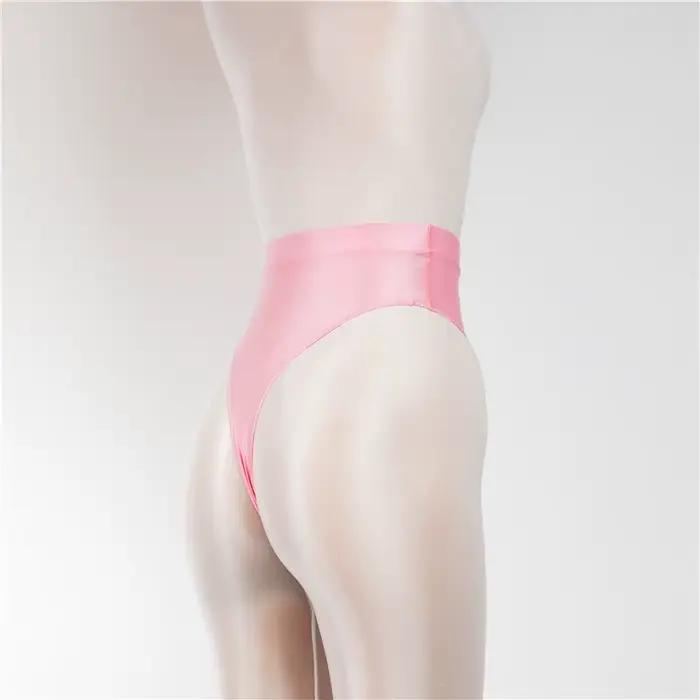 Lesklý saténový vysoký pás tangá transparentné vidieť cez Sexy krátka cukríková farba t-back olejové