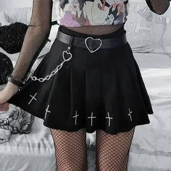 Čierne mini sukne s vysokým pásom Punk plisované