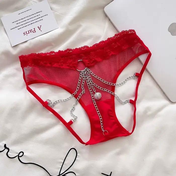 Femmes culottes taille basse sous-vêtements chaîne en métal string filles slips maille évider string Super Sexy sous-vêtements pour femmes