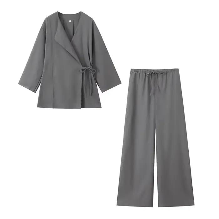 Willshela dámsky módny 2-dielny set s pevnými šnúrkami a vintage elastickým pásom nohavíc Feamle Chic dámske nohavicové sety