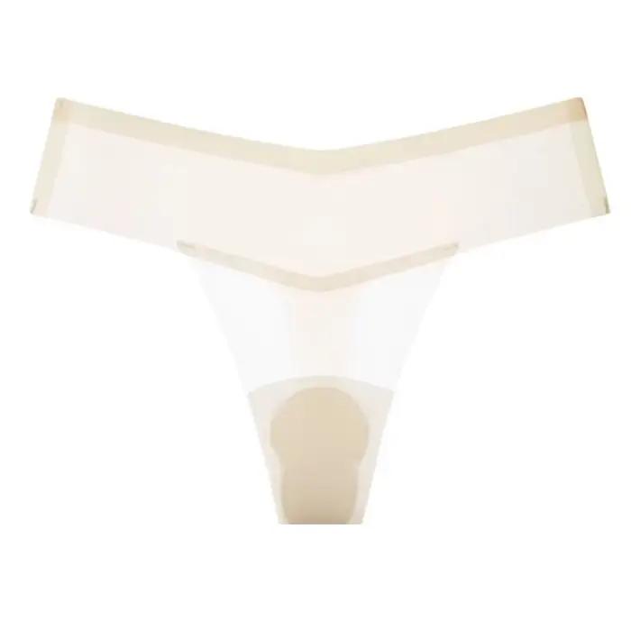 Culotte transparente en soie glacée taille basse, string fin anti-embarras pour le yoga et le fitness, sous-vêtements d'été pour femme