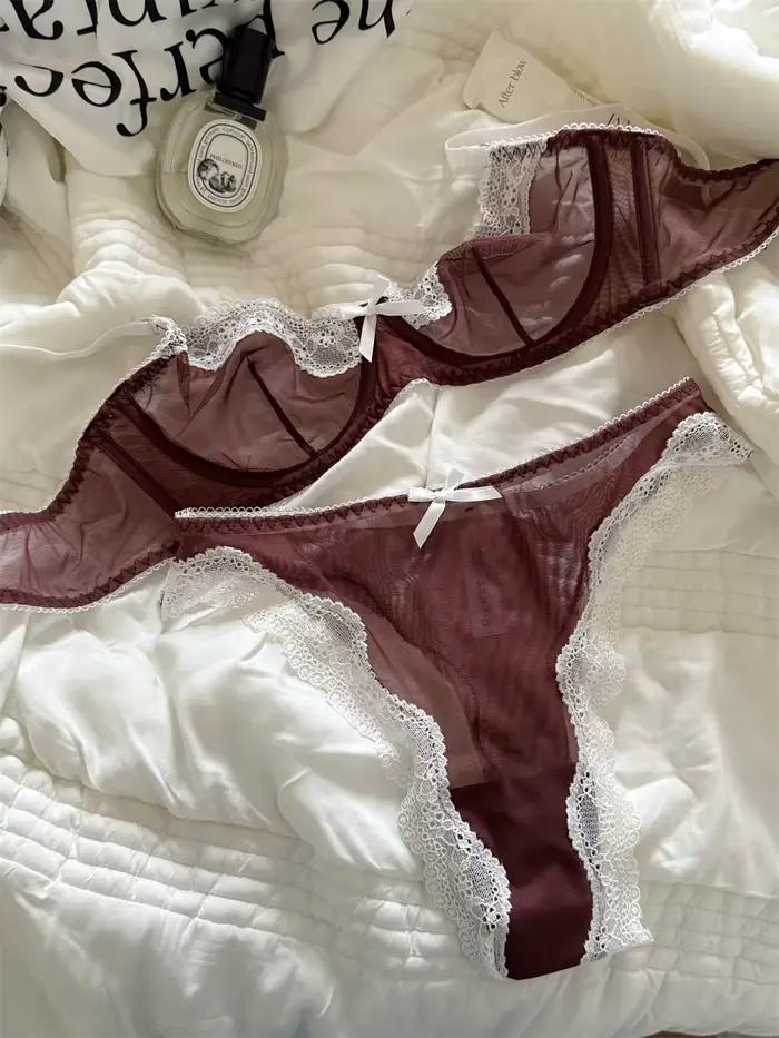 Soutien-gorge Sexy en maille et dentelle transparente, avec armatures, pour petits bustes, Bralettie avec sous-vêtements, costume pour femmes