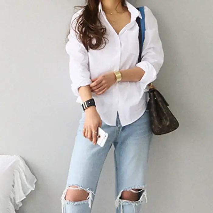 Bavlnená biela košeľa pre ženy Blusas Mujer De Moda OL Štýl voľný vrch dámsky s dlhým rukávom c