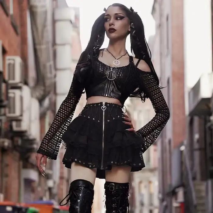 Gotická korčuliarka Punk Vintage vysoký pás sukňa ženy zips vpredu Štýl japonský Kawaii čierny Harajuku Cosplay