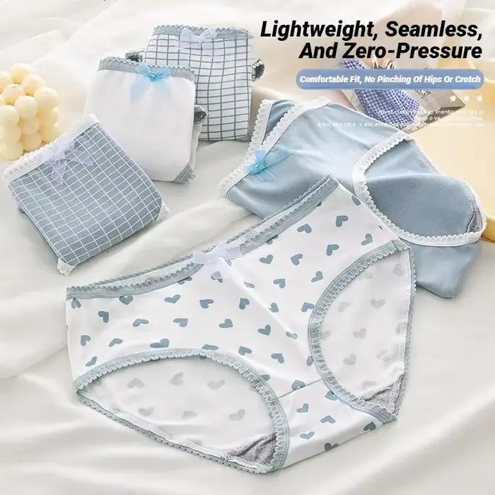 Lot de 5 culottes douces pour femmes, imprimé à carreaux cœur, respirantes et confortables pour le quotidien