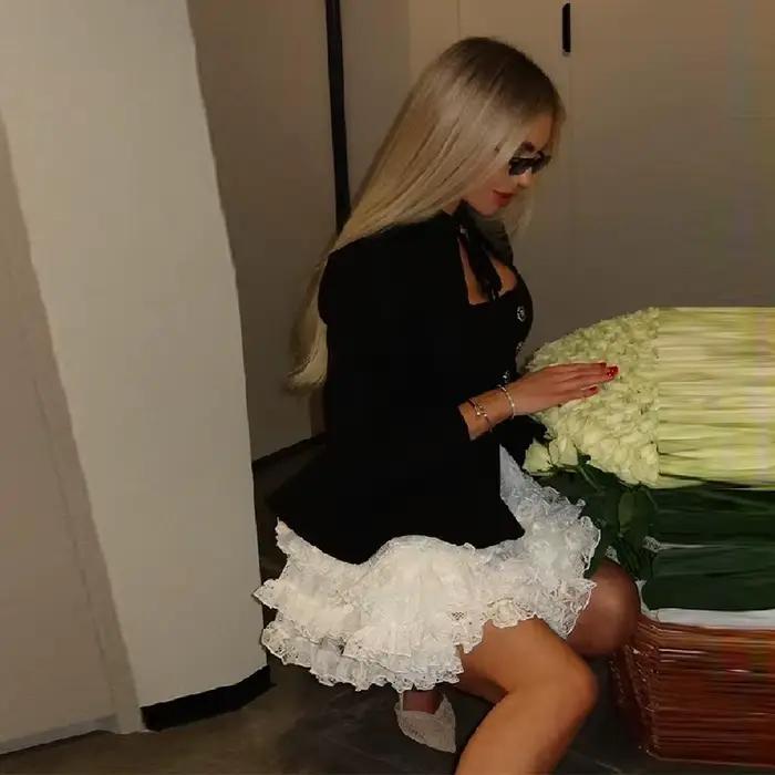 Módne dvojdielne čipkované šaty pre ženy s dvoma farbami