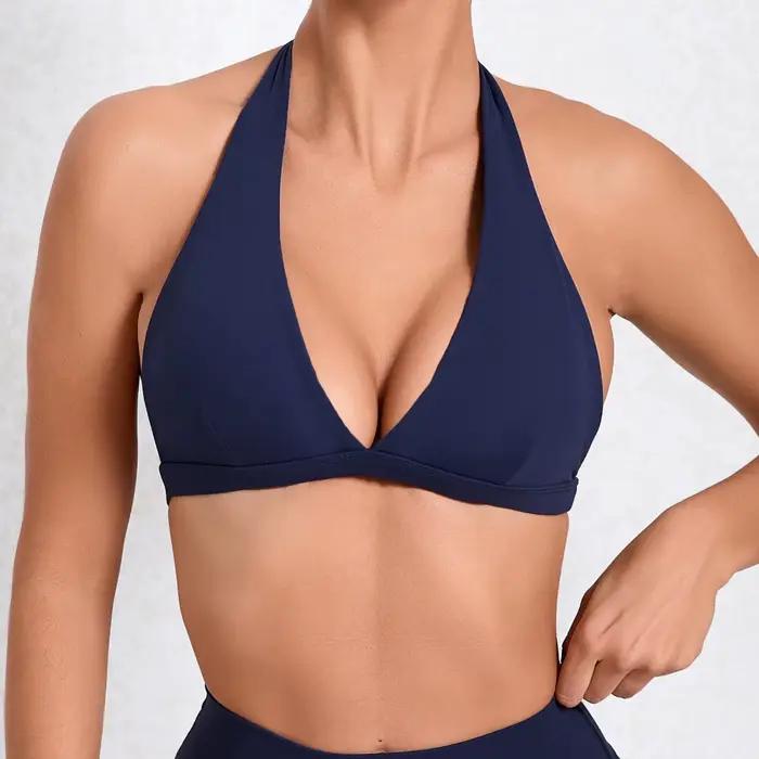 Soutien-gorge de Sport Sexy à col en v pour femmes, sous-vêtements de Sport, col licou, haut dos nu pour Fitness, vêtements de Yoga, soutien-gorge actif avec bonnets, blanc