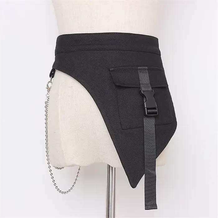 Corset multifonctionnel gothique punk hip hop avec chaîne en métal, style techwear pour femmes, mode streetwear, ceinture en denim