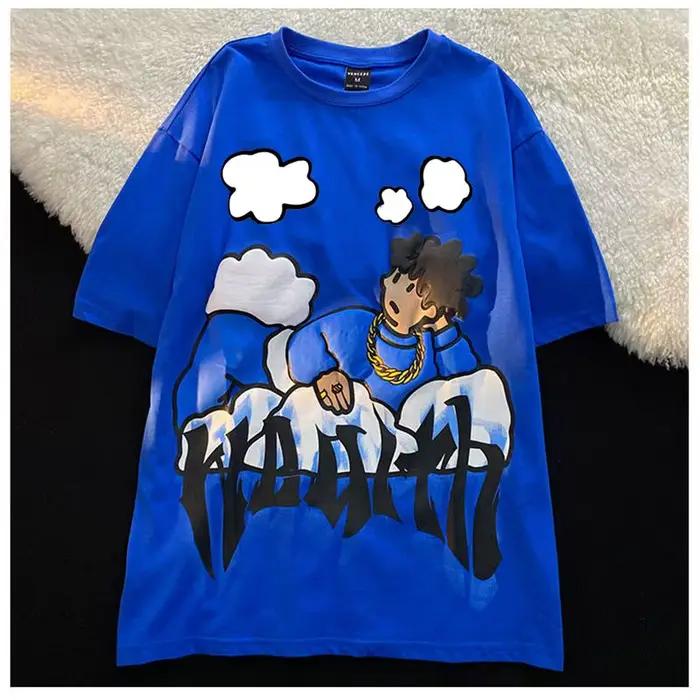 Harajuku oblaky Anime chlapec potlač high street tričká pre mužov Cool Hip Hop oversized voľné ležérne 10