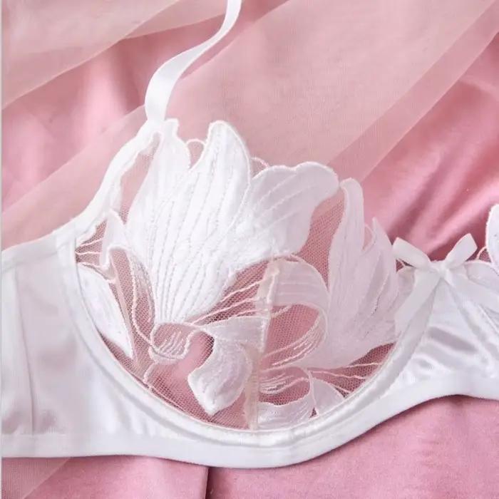 Ensemble soutien-gorge et culotte en polyester et élasthanne avec broderie pour femmes, taille push-up, bretelles ajustables, fermeture dos, occasions spéciales