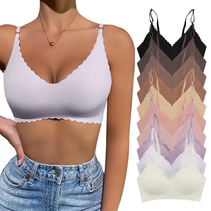 Offre spéciale 9 couleurs soutien-gorge confortable sans fil rembourré bord ondulé corée découpe Laser Invisible vêtements de Yoga dames soutien-gorge sans couture femmes soutien-gorge