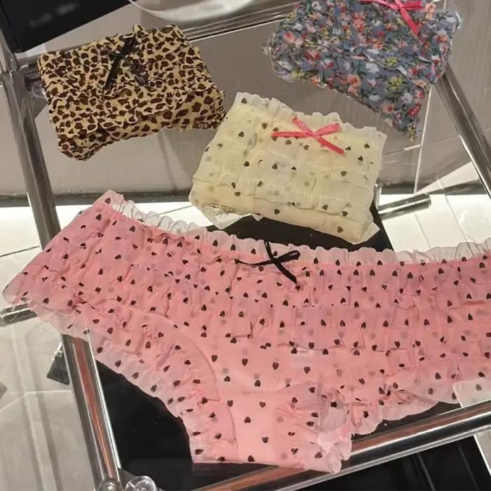 Doux femme culotte gâteau couche dentelle slips à pois fleur motif maille respirant confortable sous-vêtement femme taille basse culotte